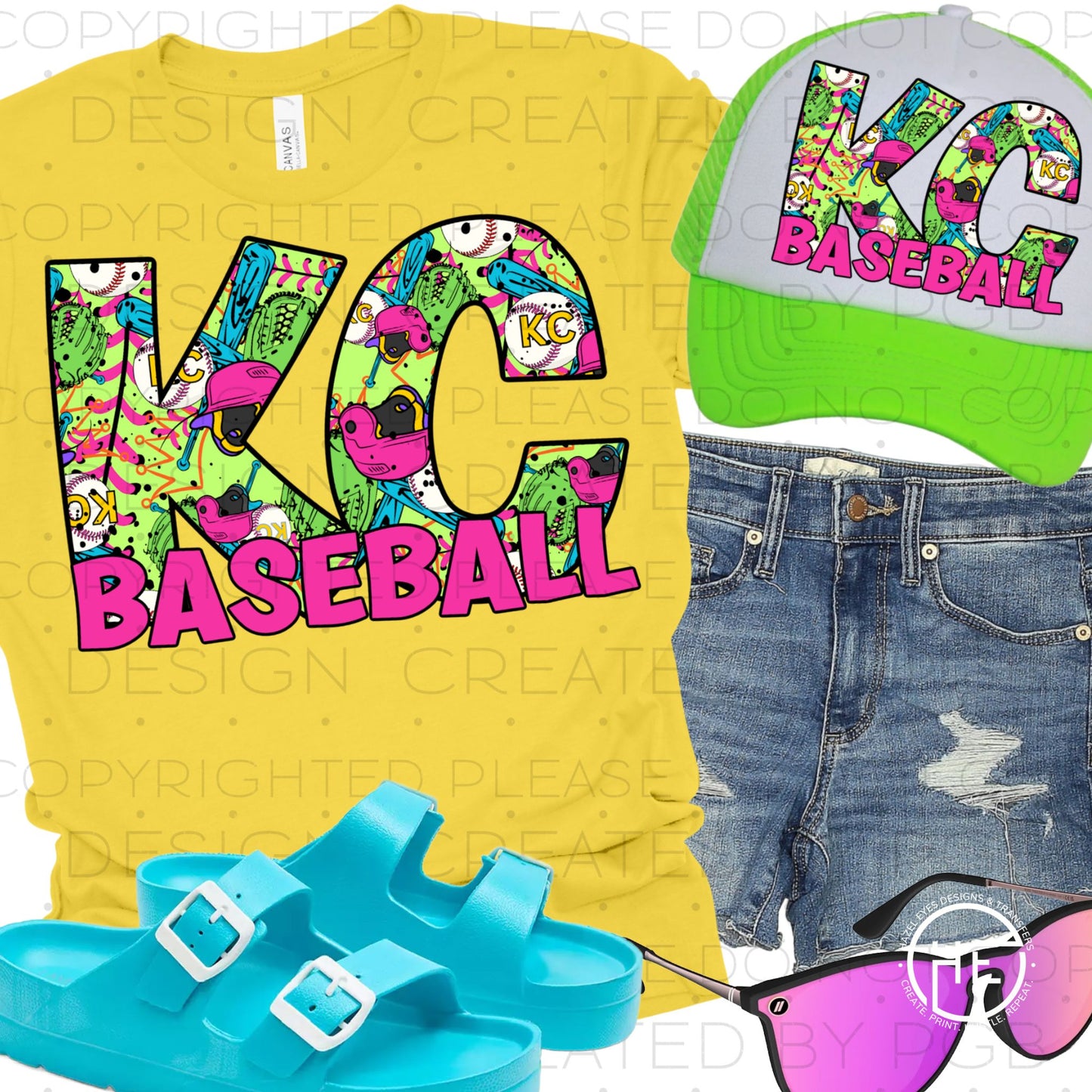 KC Neon Baseball - DTF Transfer