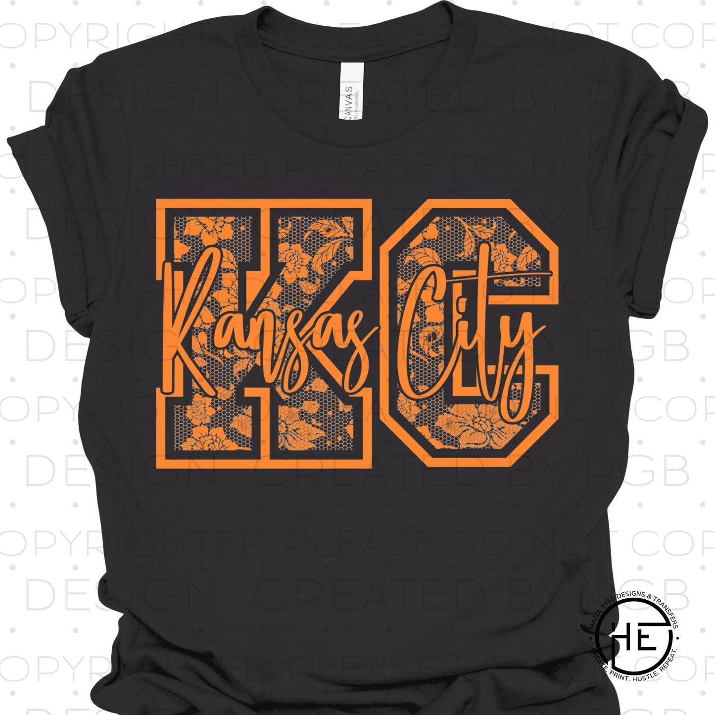 Lace Floral KC Orange  - DTF Transfer