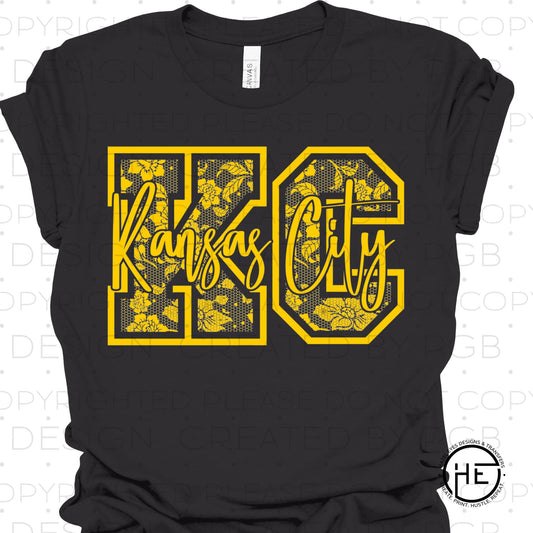 Lace Floral KC Yellow  - DTF Transfer