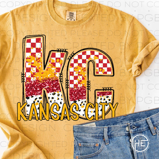 KC Red & Gold Checker Glitter  - DTF Transfer