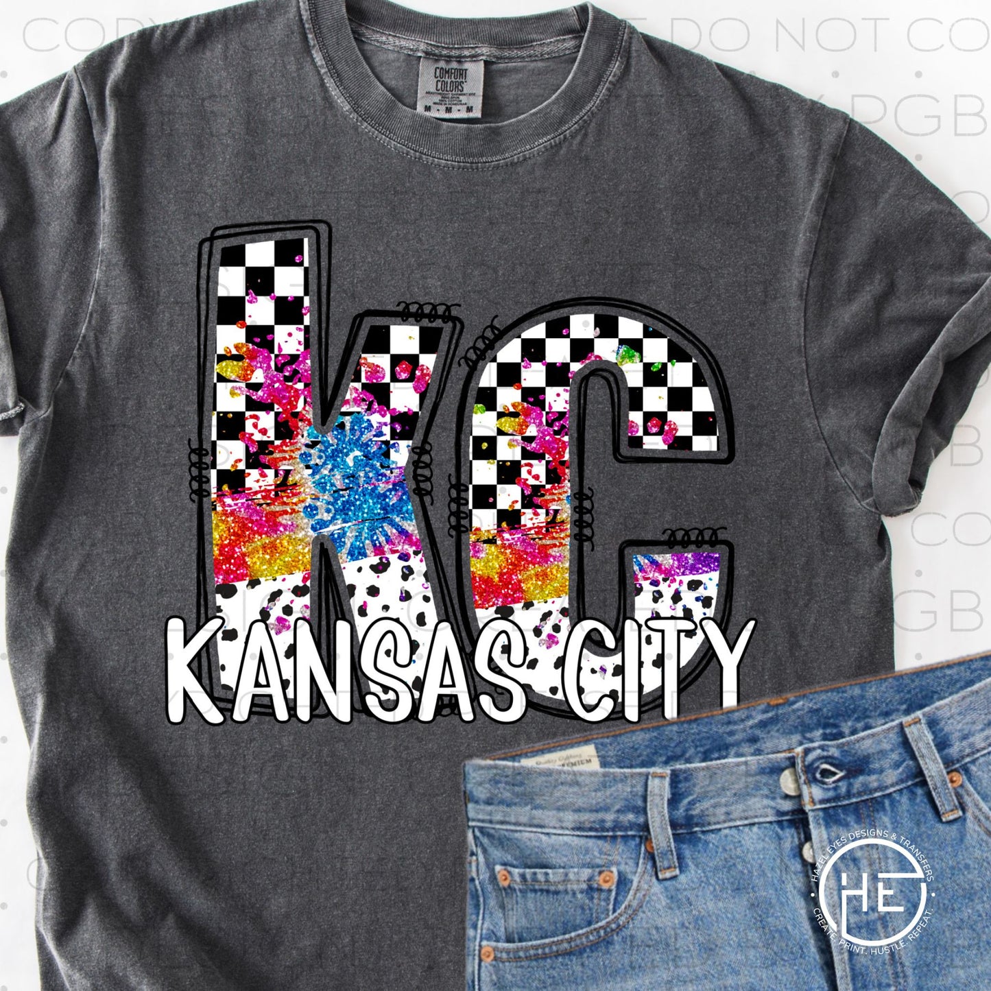 KC Rainbow Checker Glitter  - DTF Transfer