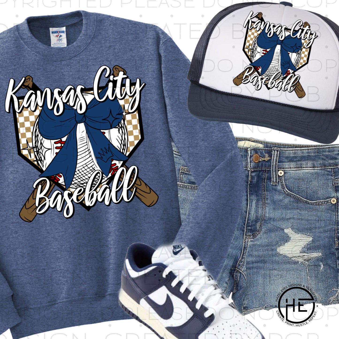Kansas City Home Plate Baseball Bow  - DTF Transfer