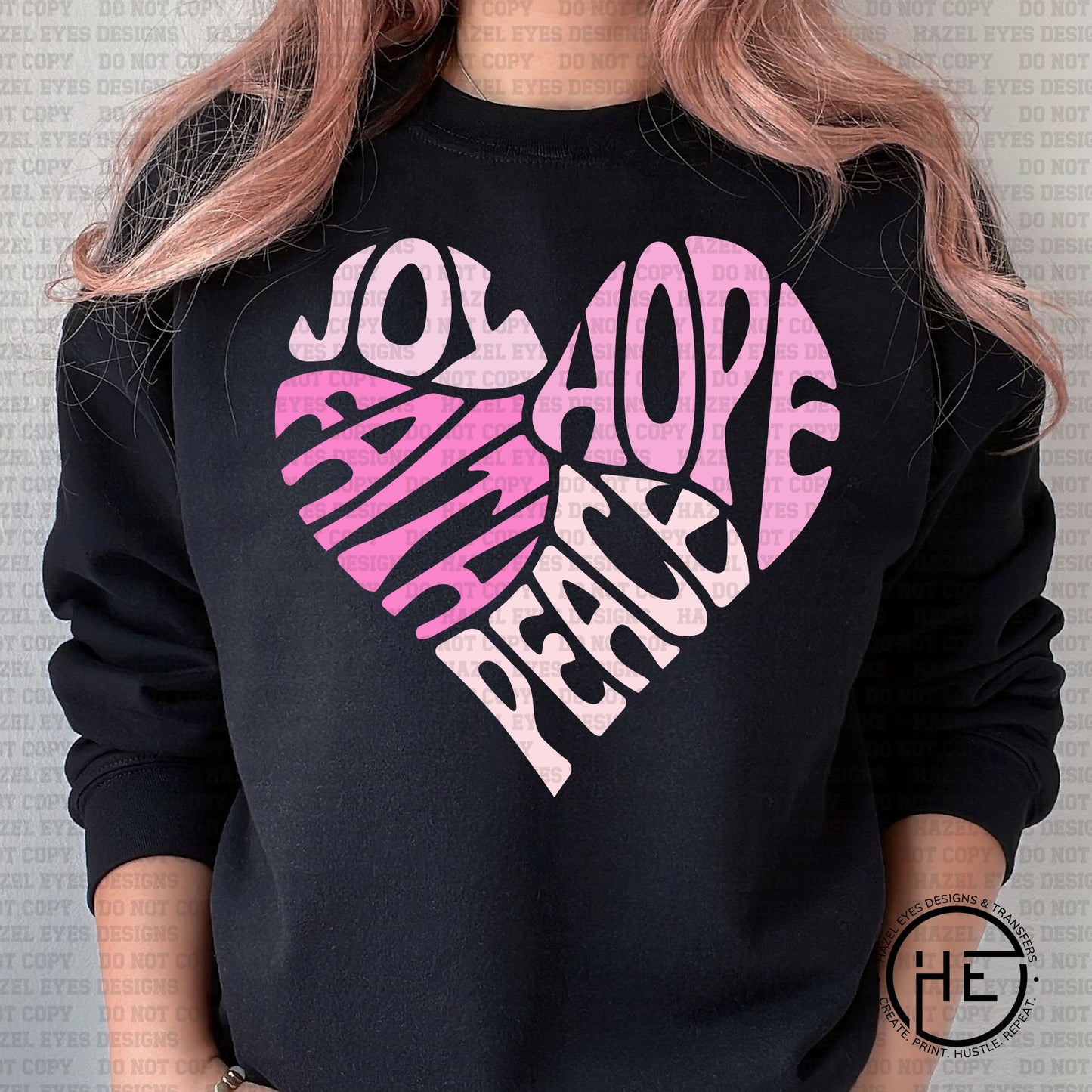 Joy Hope Faith Peace Heart Pink - DTF Transfer