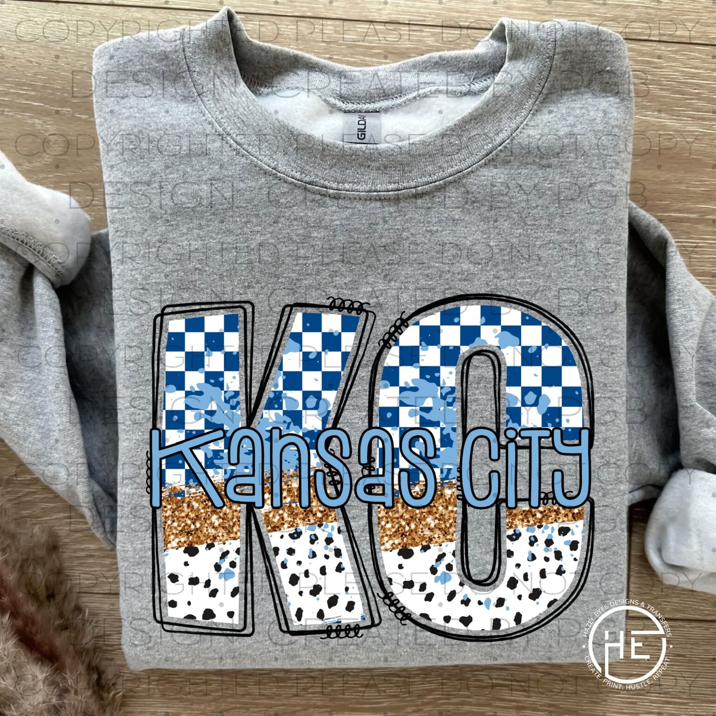 KC Blue Checker & Dots - DTF Transfer