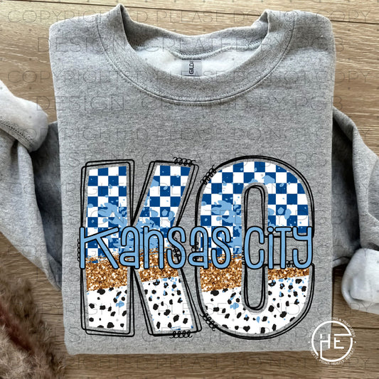 KC Blue Checker & Dots - DTF Transfer