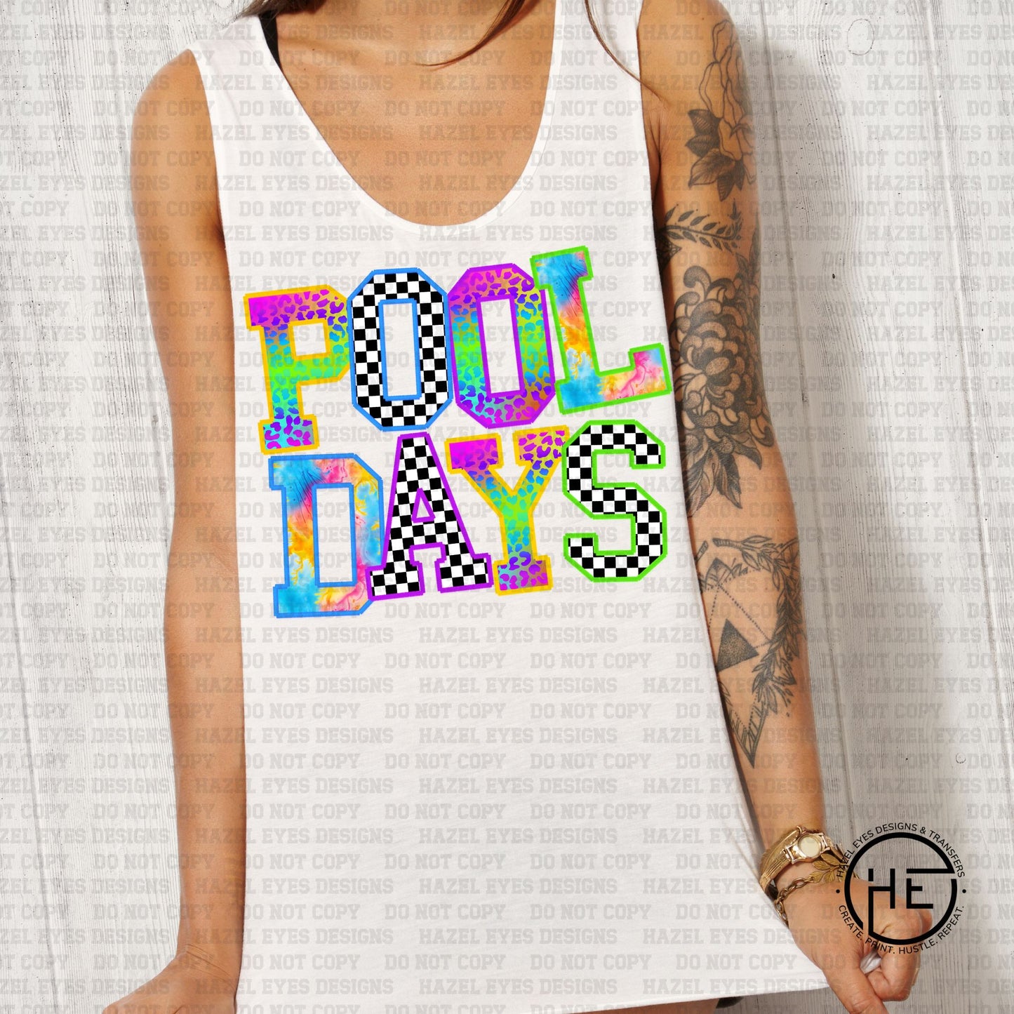 Pool Days Checkered Tie Dyed - DTF Transfer