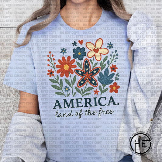 Vintage Land of the Free Floral - DTF Transfer