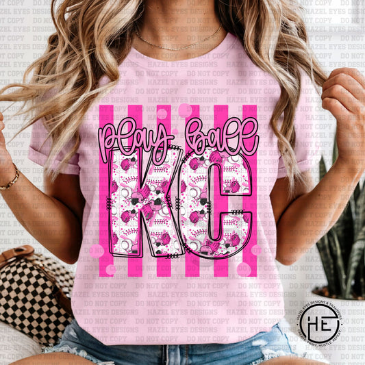 KC Baseball Pink Let's Play Ball - DTF Transfer