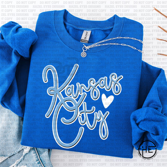 Lt Blue Kansas City Script w/ Heart - DTF Transfer