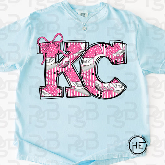 Pink KC Baseball with Bow -DTF Transfer