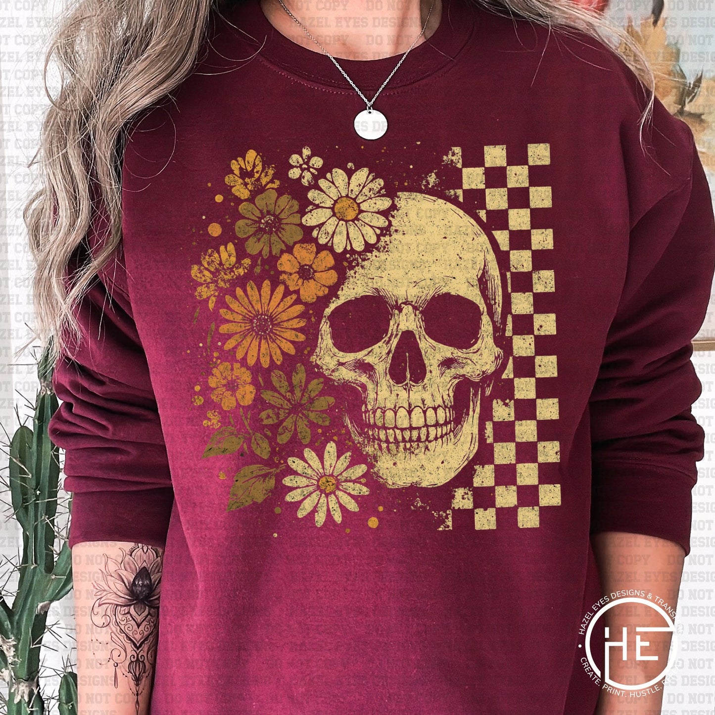 Rustic Checkered Skull - DTF Transfer