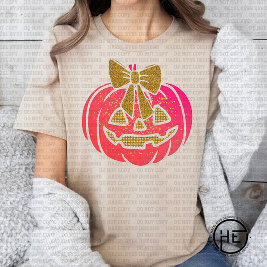 Pink Gold Faux Glitter Jack-O-Lantern - DTF Transfer