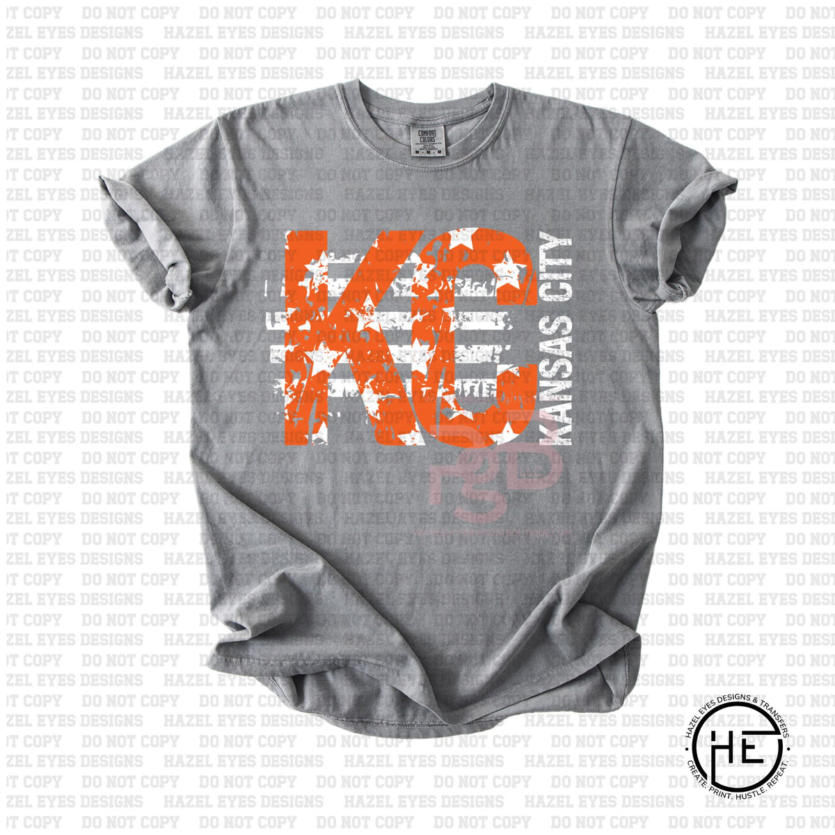 Grunge Stars Stripes KC Hockey - DTF Transfer