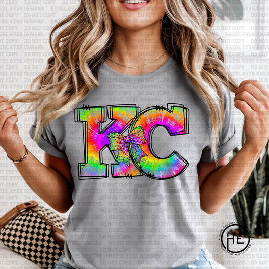 Neon Tie Dye KC with Bow - DTF Transfer