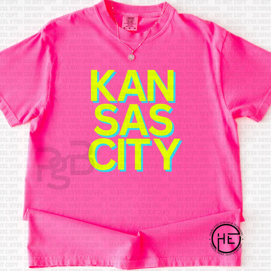 Kansas City Neon Yellow and Blue - DTF Transfer
