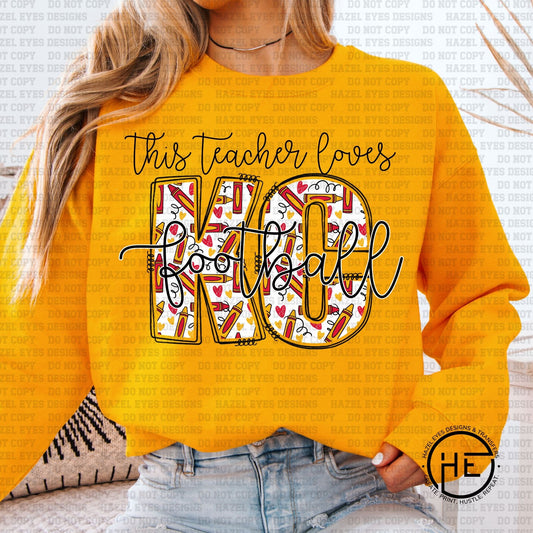 Teacher Loves KC Football Doodle  - DTF Transfer