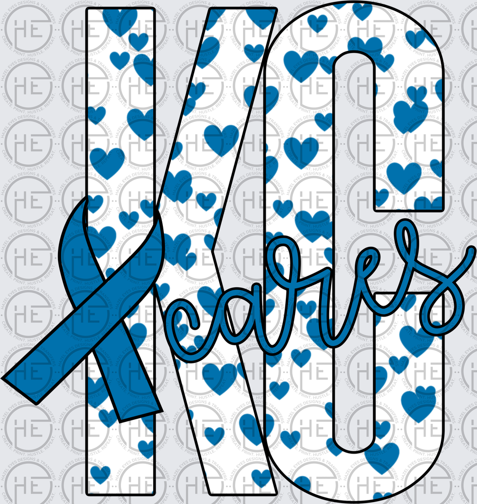 KC Blue Ribbon Awareness with Hearts - DTF Transfer