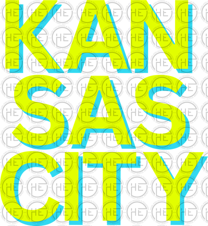 Kansas City Neon Green and Blue - DTF Transfer